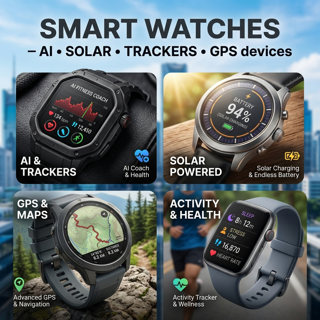 SMART WATCHES – AI • SOLAR • TRACKERS • GPS
